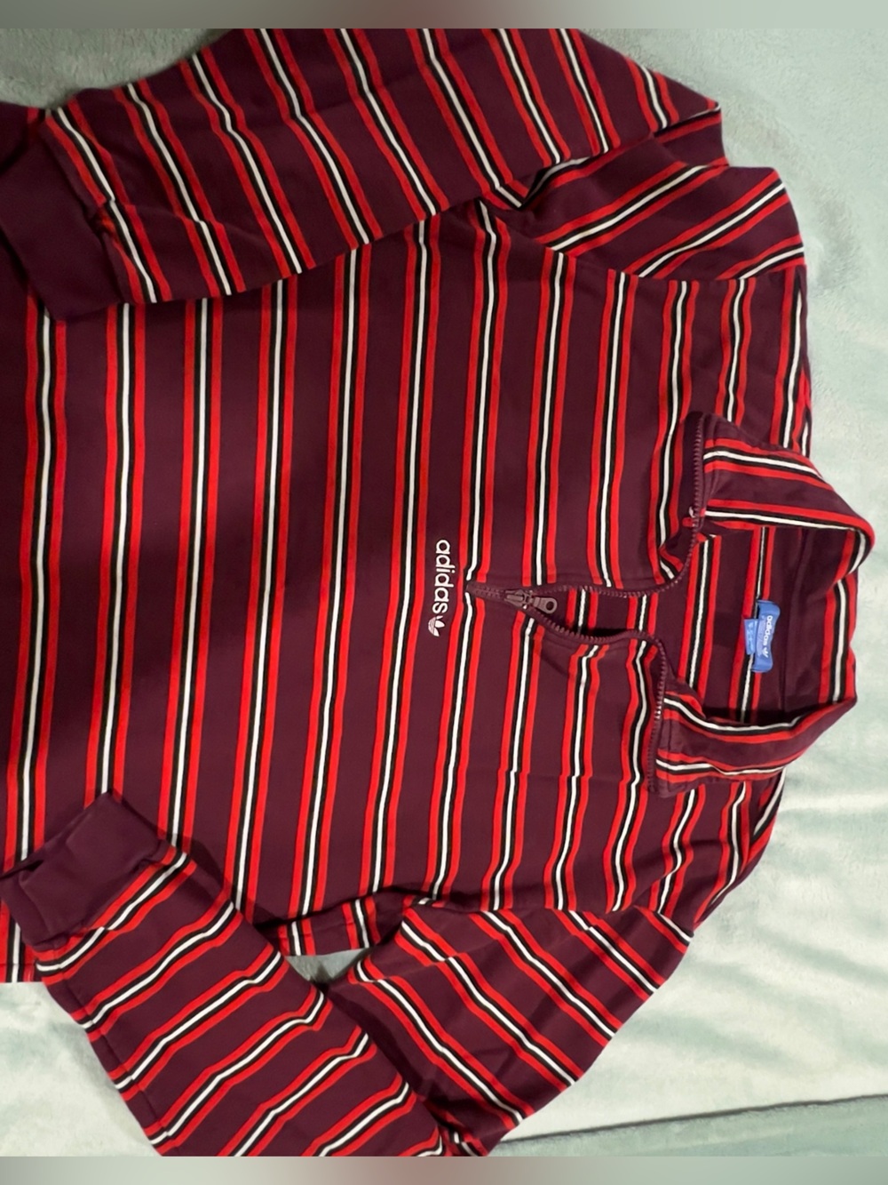 adidas Men's Burgundy, Black & Cream Striped Zip-Up Sweater